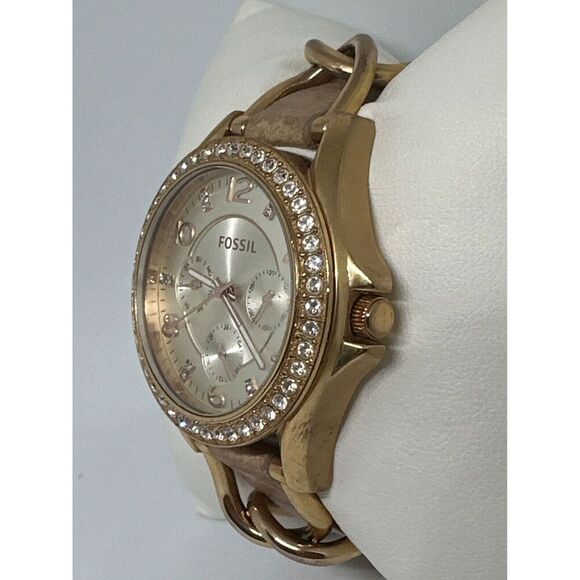 Fossil Riley ES3466 Women's Beige Leather Analog Dial Quartz Wrist Watch HME18 - Picture 3 of 11